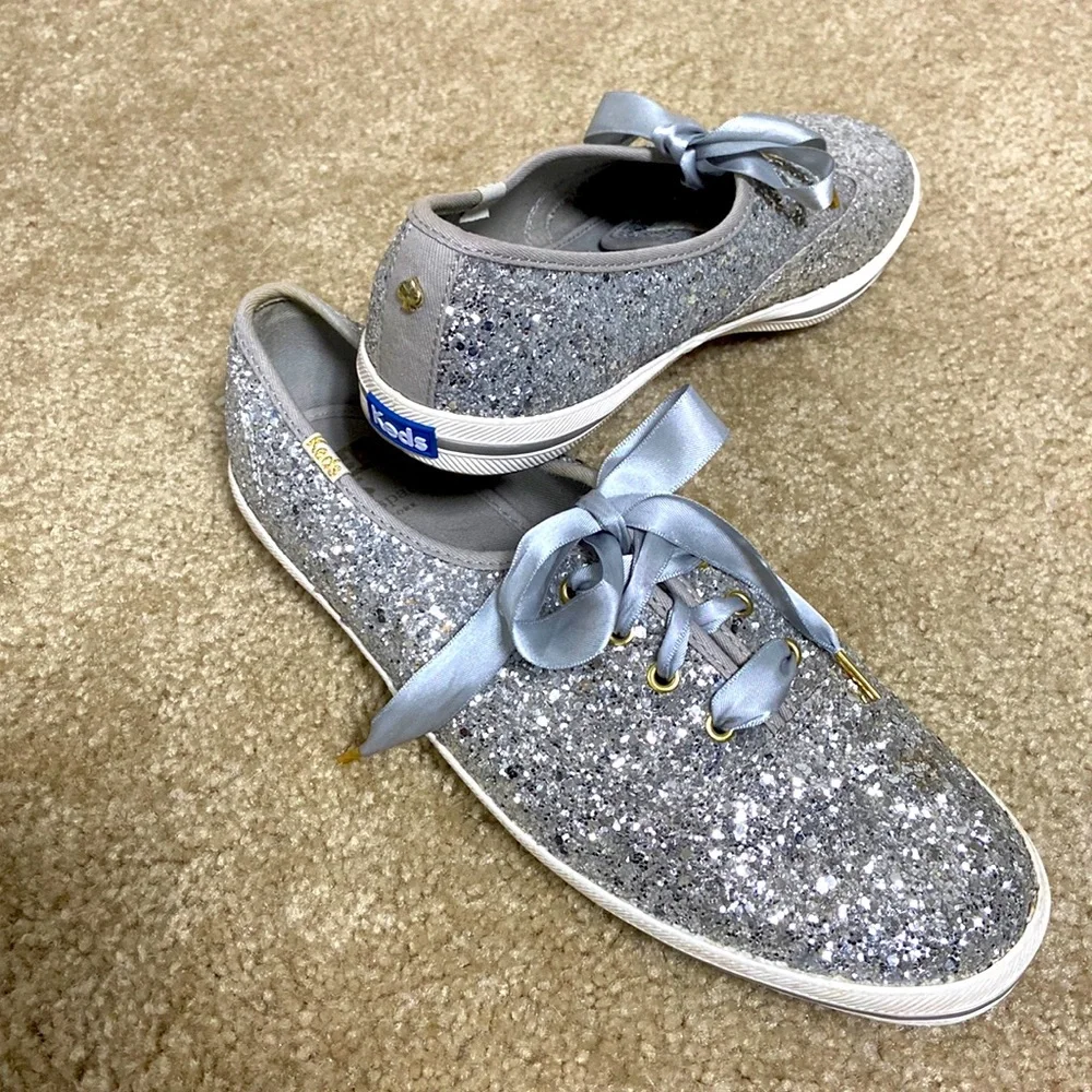 Kate Spade for Keds silver glitter sneakers flats 9.5 wicked Princess wedding